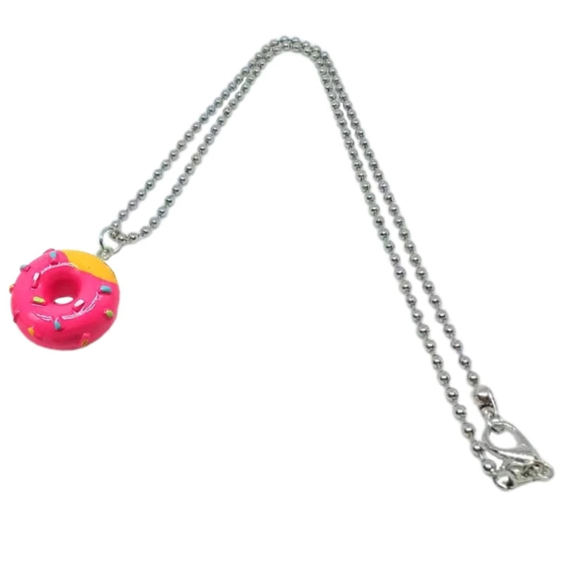 Acrylic mini donuts pendant necklace with a fun choker-style chain, fashionable jewelry from HSF Marketplace.