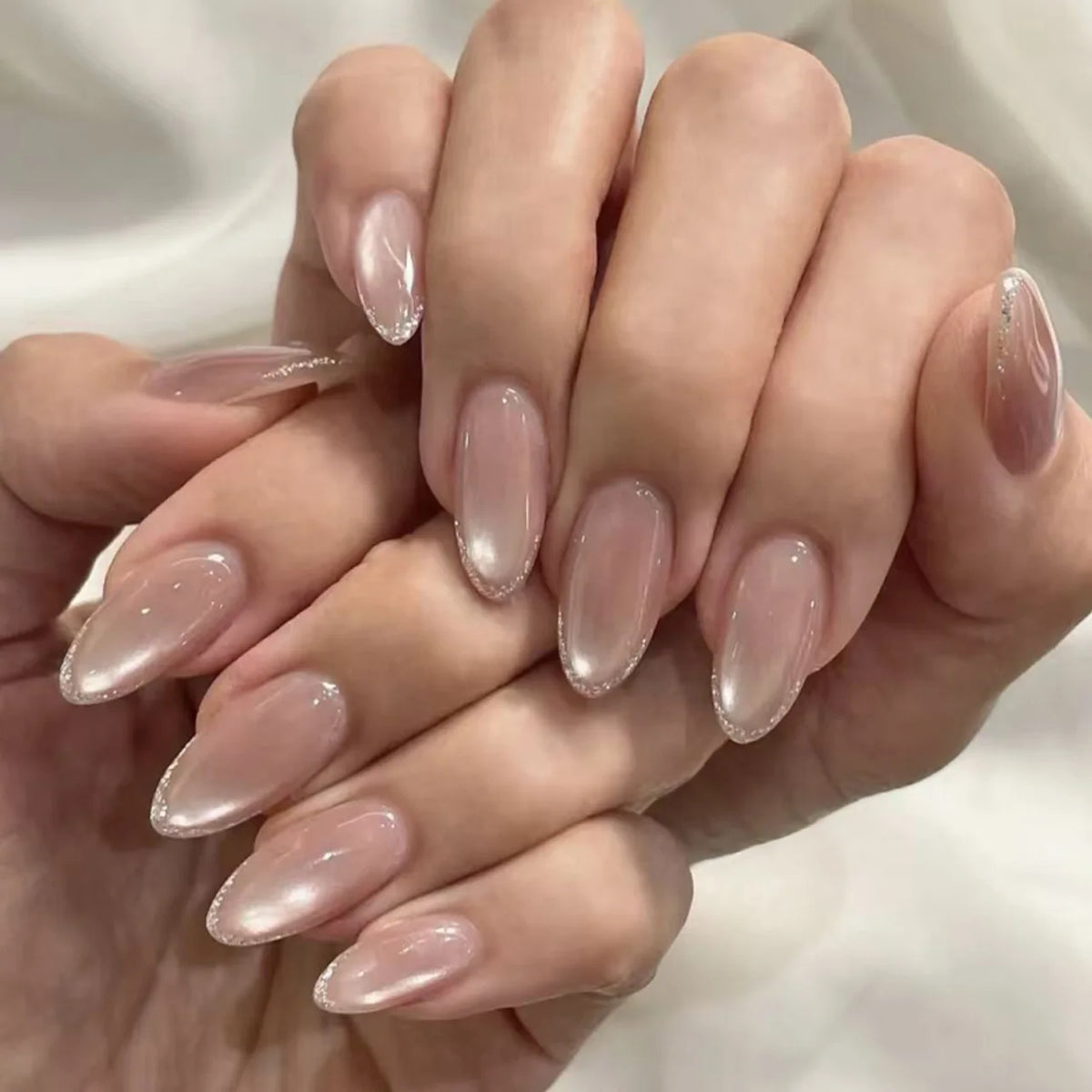 24-piece oval short pink ombre press-on false nails for women and girls, removable wearable nail art