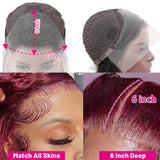 Clearance Sale 99j Burgundy Red Deep Wave Curly 13x4 Transparent Lace Front Wig Human Hair for Women 100% Human Hair Material Soft Healthy 4X4 Lace Closure Wig Human Hair