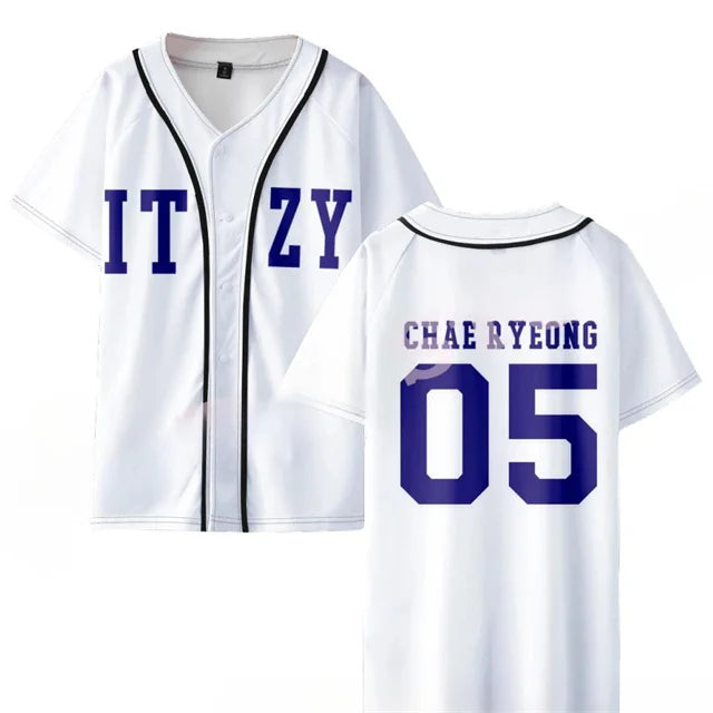 KPOP Korean baseball jersey T-shirt for Yuna and Ryujin fans, featuring a sporty team-style design