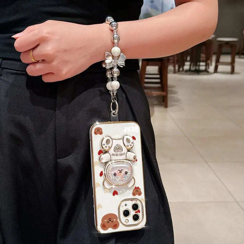 Pearl strap Love Bear phone holder case for iPhone, by HSF Marketplace
