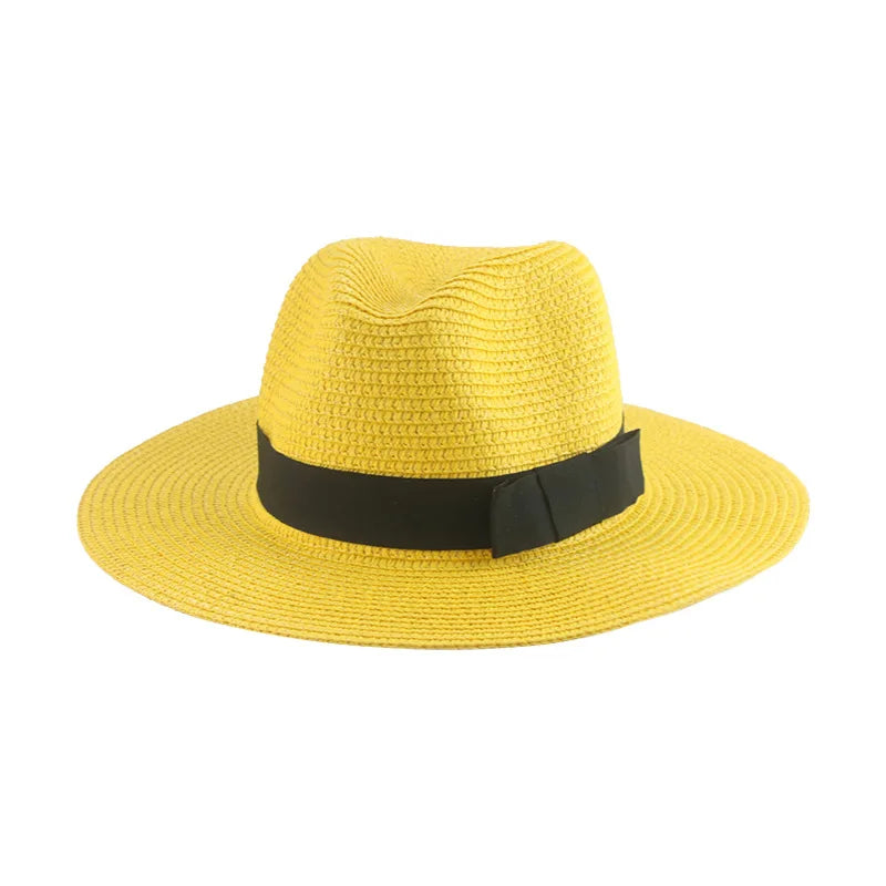 Women's black ribbon Panama straw hat for spring and summer sun protection by HSF Marketplace