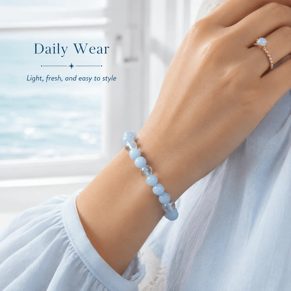 Niche High-grade Aquamarine Bracelet, Mint Sky Blue Beads, Unisex All-match Hand Jewelry