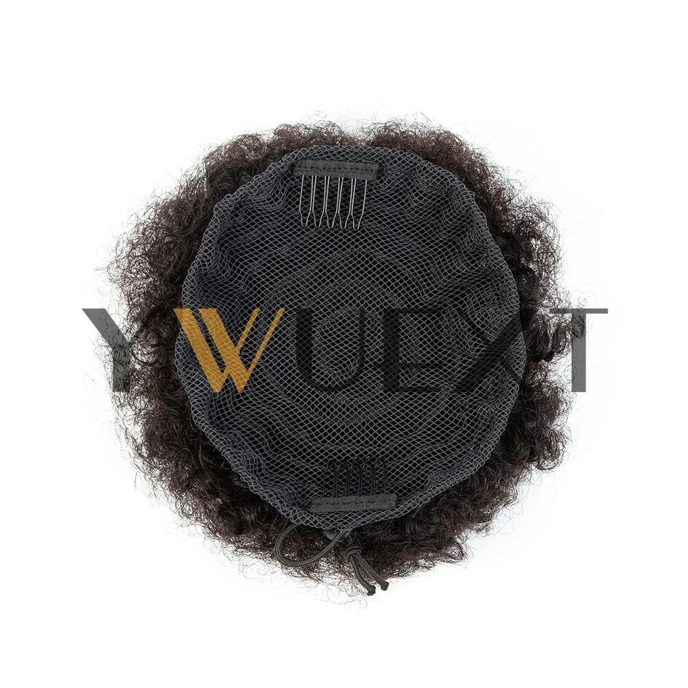 Afro puff ponytail, 4–6 inch human hair kinky curly drawstring bun clip-in hairpiece