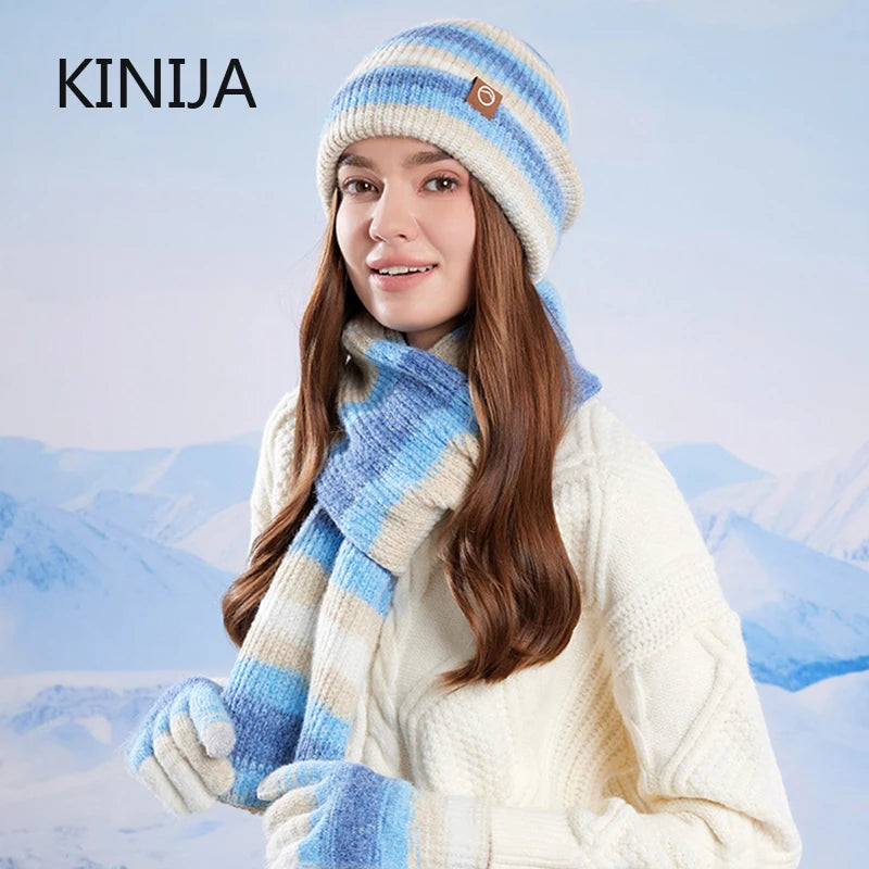 Women's gradient color knitted hat, scarf, and gloves winter set by HSF Marketplace