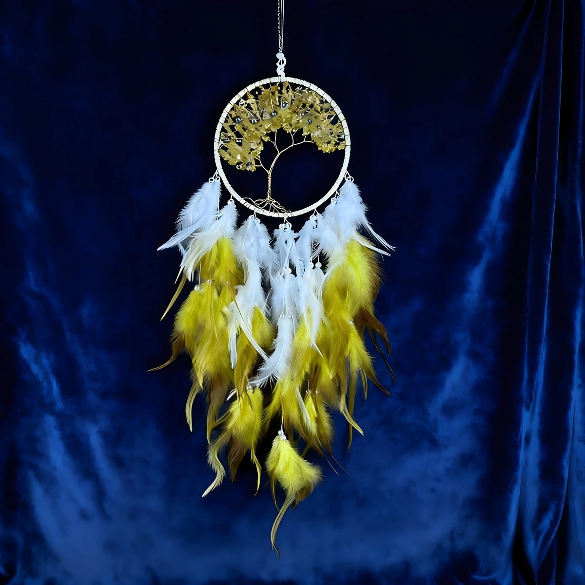 1 Pc Crystal Tree of Life Dreamcatcher, Purple Amethyst & Blue White Feather Wall Hanging, Bohemian Home Decoration for Wedding