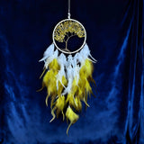 1 Pc Crystal Tree of Life Dreamcatcher, Purple Amethyst & Blue White Feather Wall Hanging, Bohemian Home Decoration for Wedding
