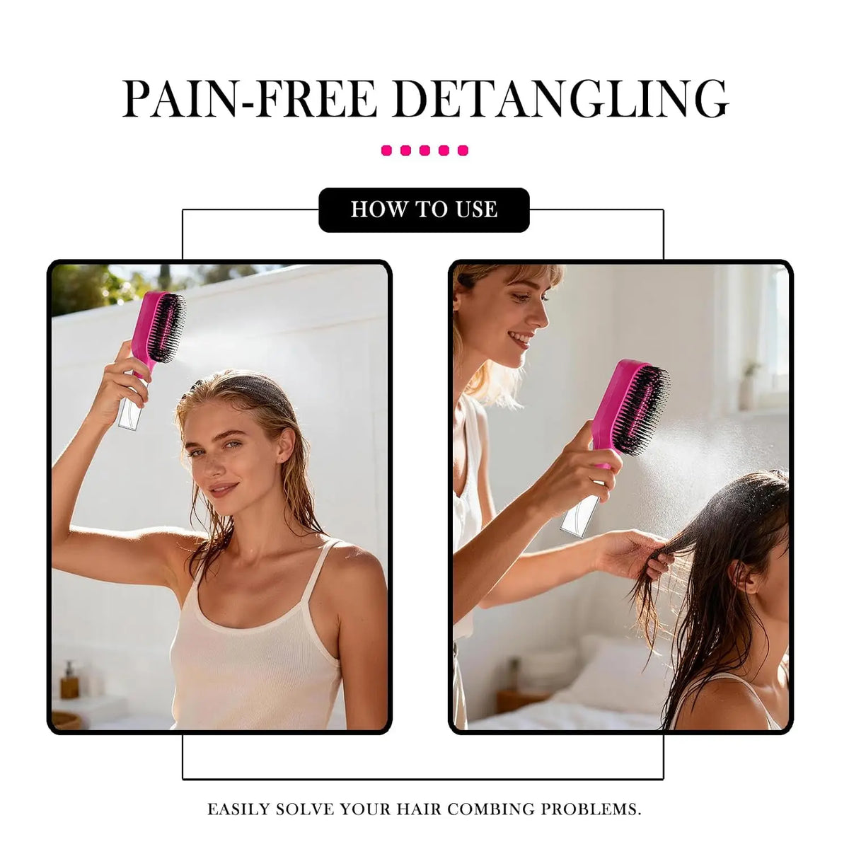 HSF Marketplace detangling spray hair brush with refillable water tank, black ergonomic styling tool