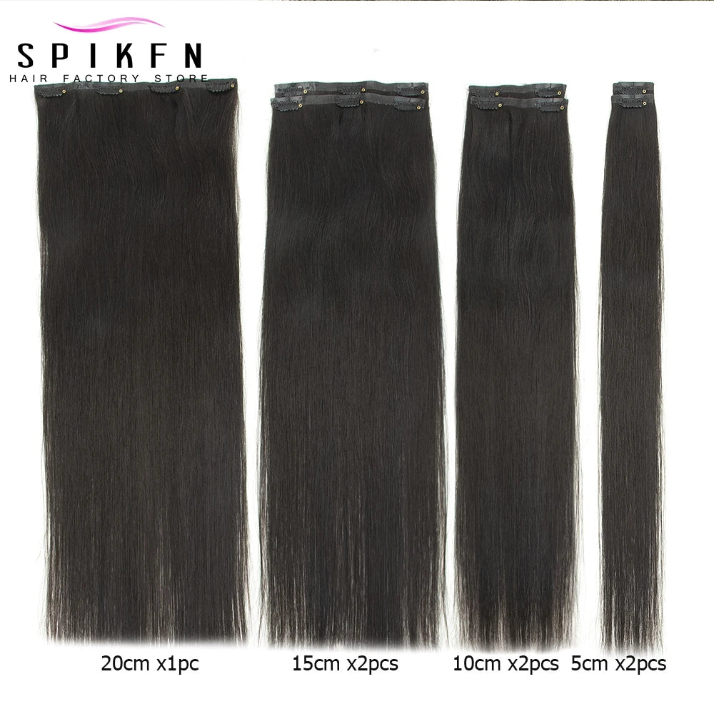 Chocolate brown straight PU clip-in human hair extensions, 7-piece 100-120g set by HSF Marketplace