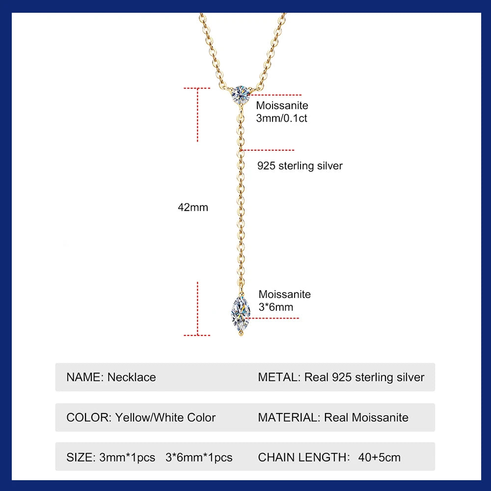 S925 silver marquise moissanite necklace for women, elegant pendant design by HSF Marketplace