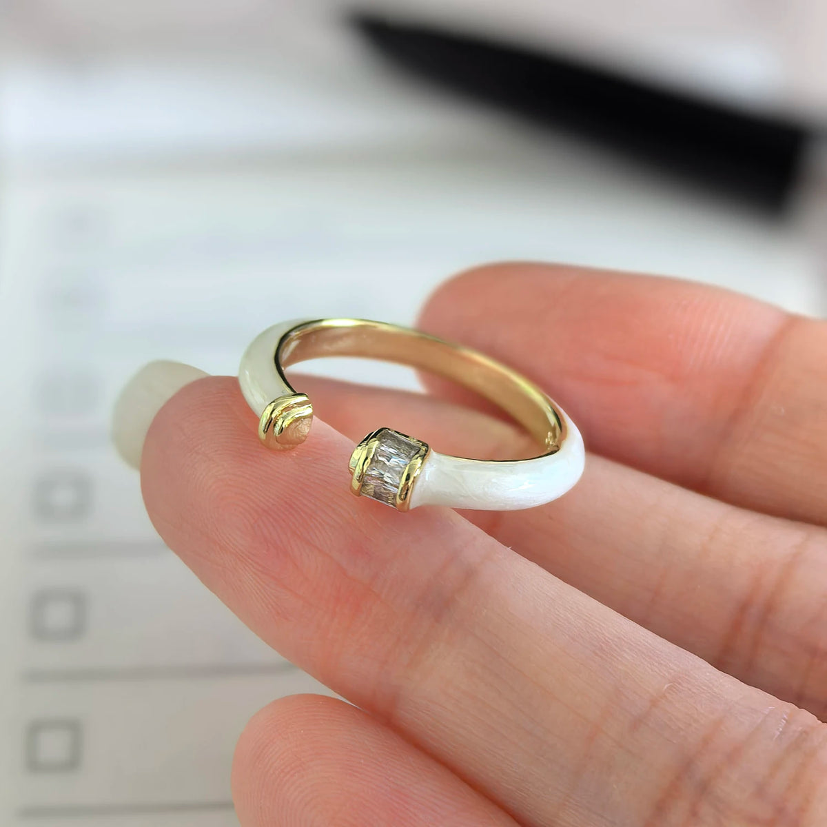 925 Sterling Silver Open Finger Ring Golden Enamel Donut Dazzling Geometric Punk For Women Jewelry Gift Dropship Wholesale