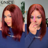UNice Hair Reddish Brown Yaki Straight Bob Wig Human Hair 7x5 Lace No Slip Ready To Wear Glueless Wig