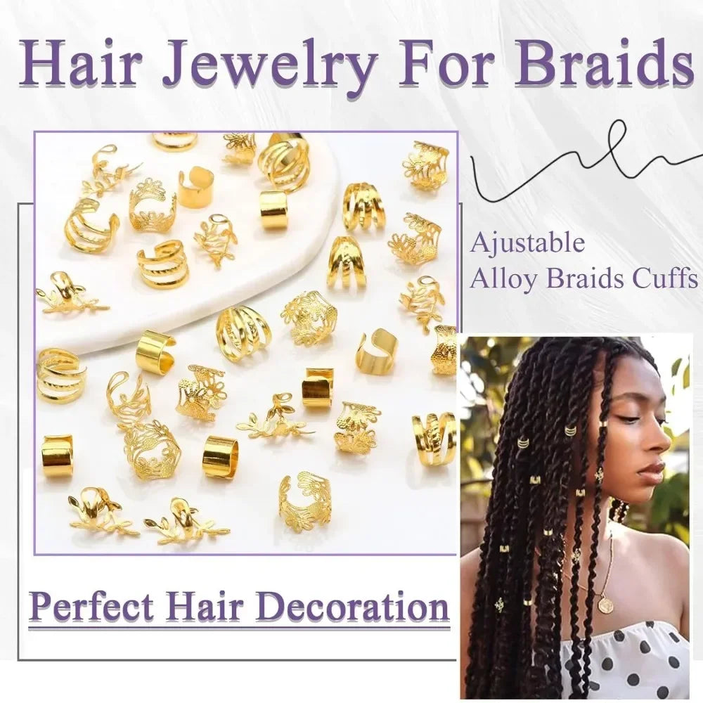 40-piece alloy dreadlock hair beads for braids and locs, assorted metallic designs by HSF Marketplace