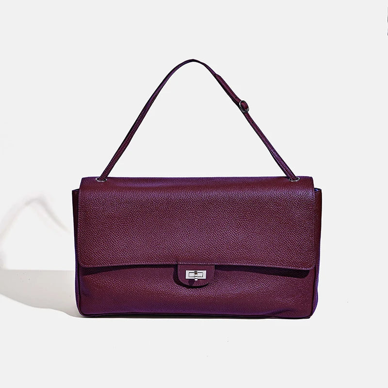 Luxury genuine leather shoulder bag for women, winter fashion handbag in a structured design