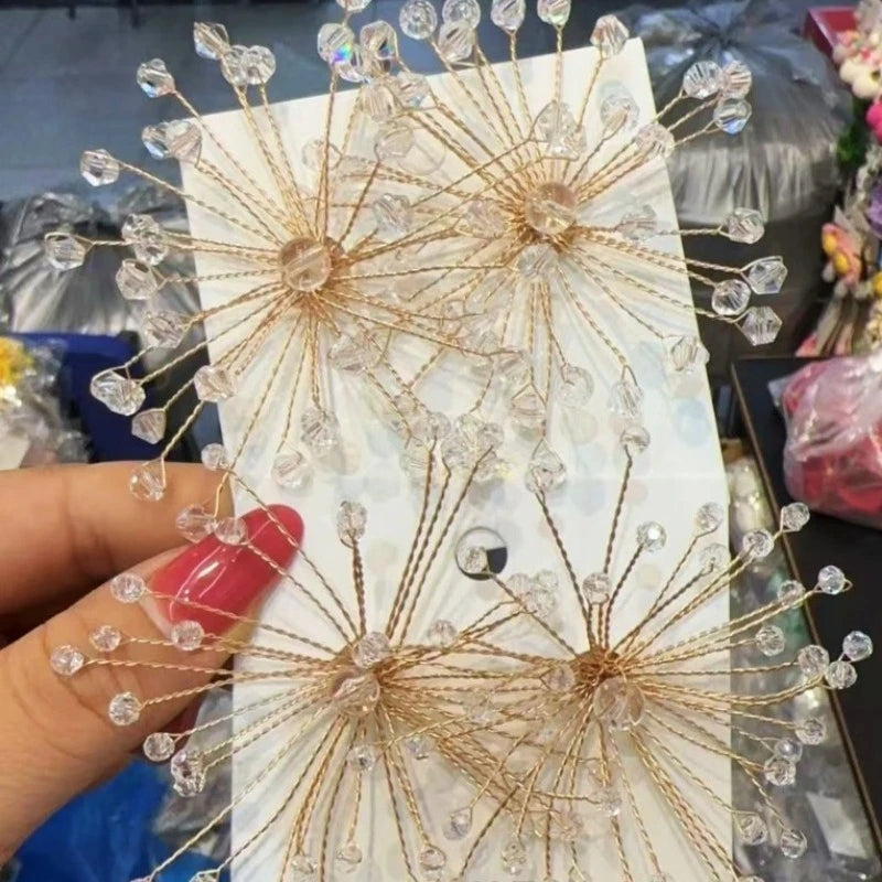 Sparkling snowflake crystal beaded flower stud earrings for women, bridal wedding jewelry by HSF Marketplace