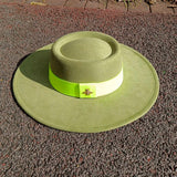 Khaki wide-brim vegan suede fedora hat for women and men, autumn and winter style