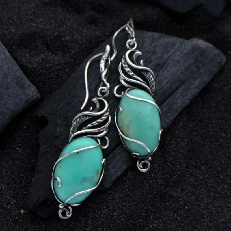 Bohemian turquoise drop earrings for women in vintage silver style, HSF Marketplace jewelry