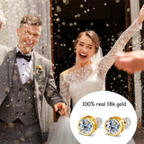 18K gold moissanite diamond stud earrings for women by HSF Marketplace, paired round stones in polished settings