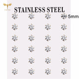12 pairs of white crystal stud earrings, 2–7mm round and square zircon designs with golden stainless steel settings