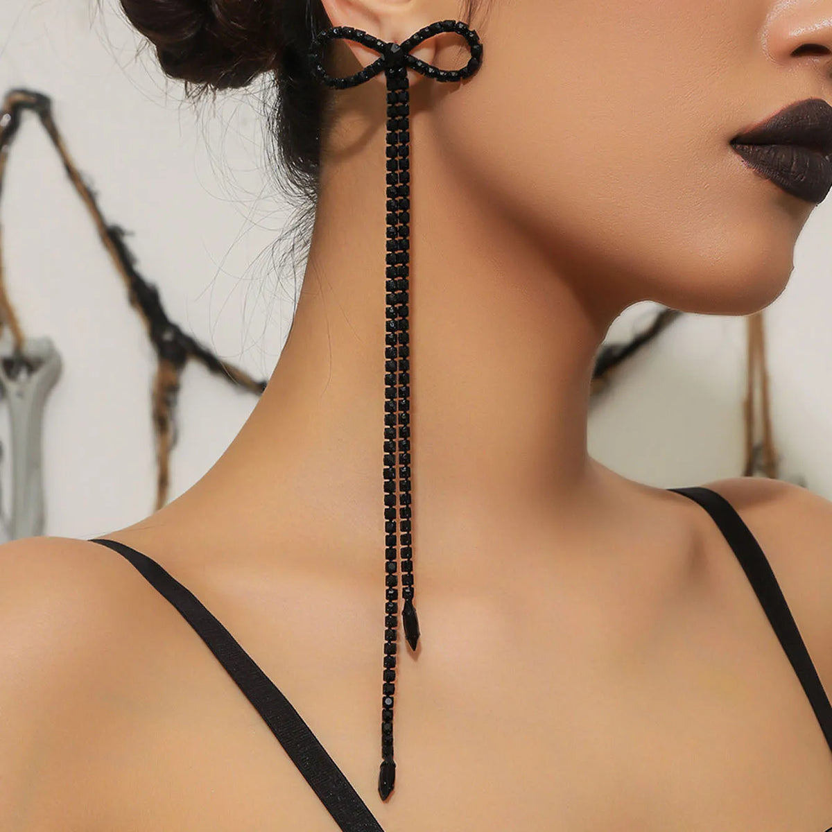Luxury bowknot drop earrings with sparkling crystal tassels for women by HSF Marketplace