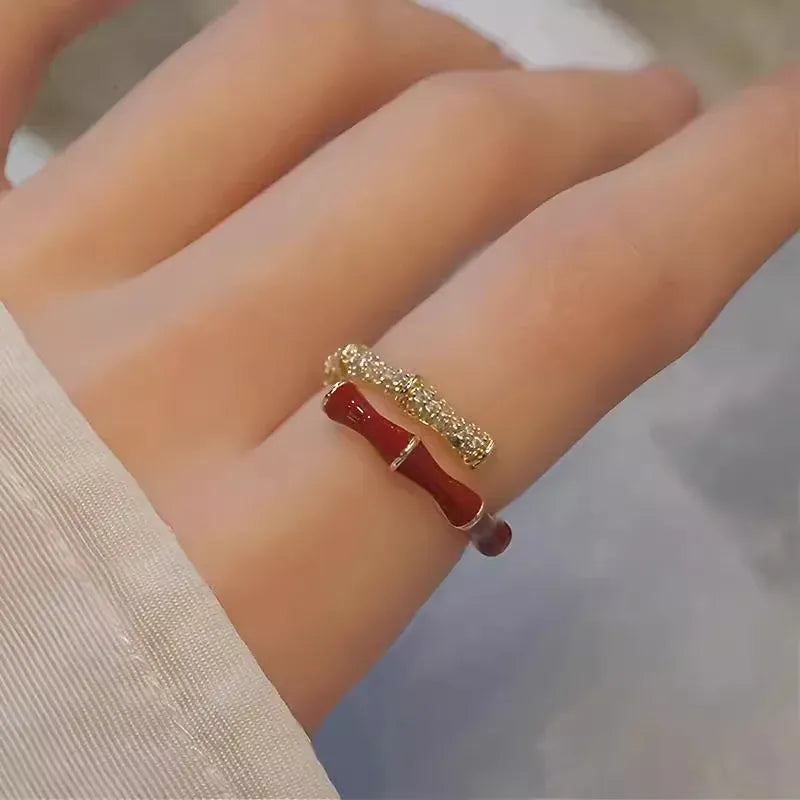 925 Sterling Silver Open Finger Ring Golden Enamel Donut Dazzling Geometric Punk For Women Jewelry Gift Dropship Wholesale
