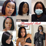 Brazilian straight lace bob wig from HSF Marketplace, human hair, dark Remy hair, lace part, 180% density, natural black style.
