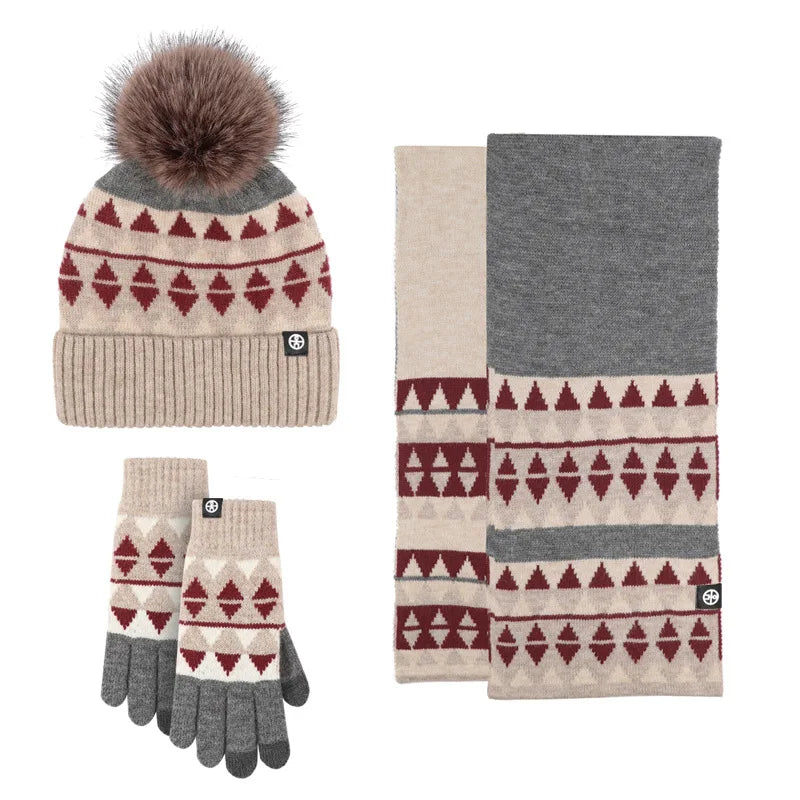 Women's warm Japanese knit set with hat, scarf, and gloves by HSF Marketplace