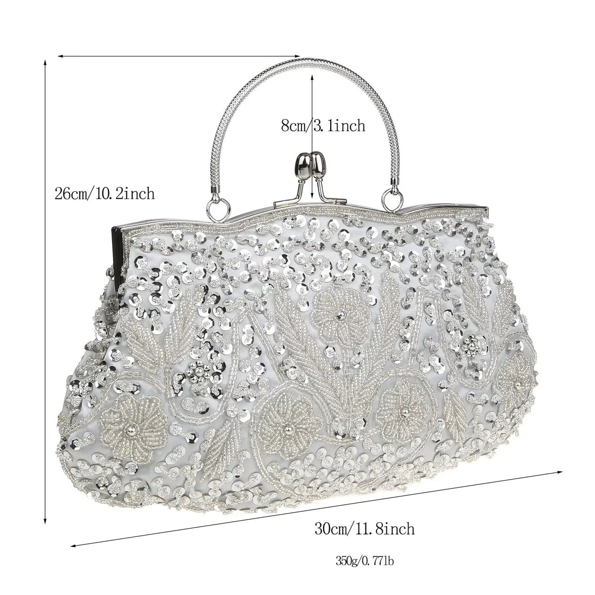 Beaded embroidered women's retro small tote evening bag with shoulder chain, perfect for wedding or party occasions.