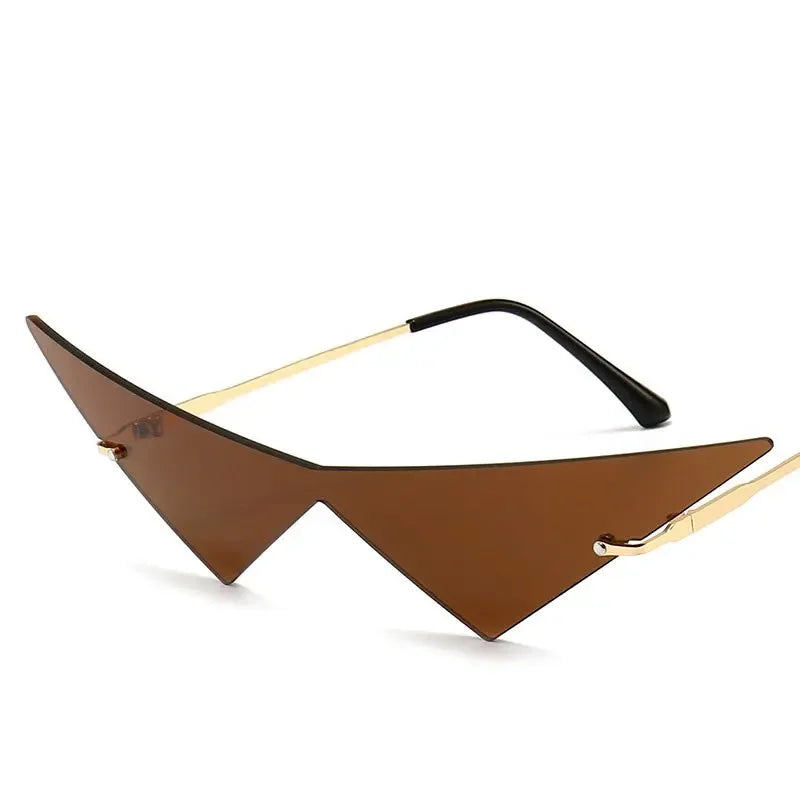 Fashion rimless triangle sunglasses for women by HSF Marketplace, luxury UV400 catwalk shades with a stylish design.