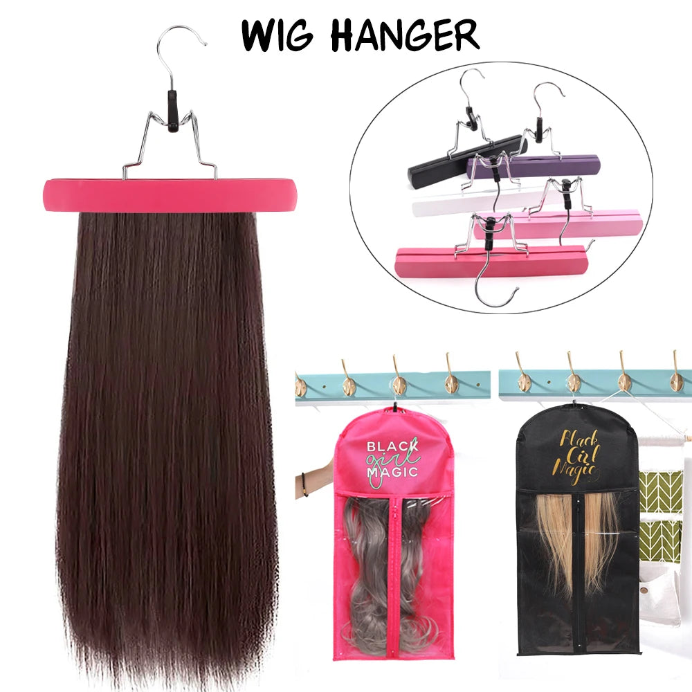 Plussign Wooden Double-Sided Hanger With Swivel Hook For Hairpieces Ponytail Bundles Holder Hanger For Wig Carrier Wig Holder