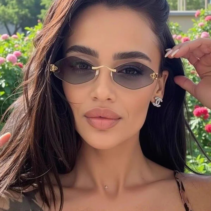 Frameless rhombus-shaped women's sunglasses by HSF Marketplace with UV400 protection, elegant and versatile luxury eyewear