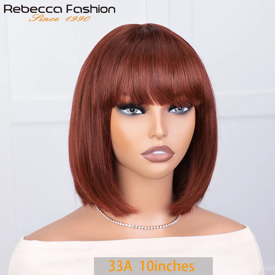Rebecca straight bob lace wig with bangs, middle part, glueless human hair and realistic scalp appearance
