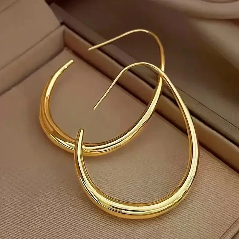 Geometric oval hoop earrings for women, simple fashion jewelry by HSF Marketplace