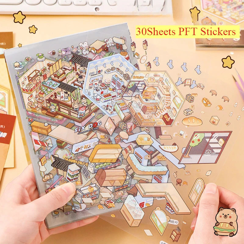 3D capybara landscape stickers, fun DIY collection for kids, Sticker Therapy by HSF Marketplace