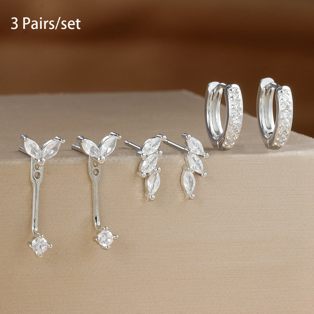 3 pairs of zircon stainless steel huggies hoop earrings set with small hoops for women’s cartilage piercings