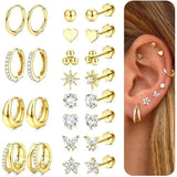 Drperfect 1Pair Flat Back Earrings for Women Surgical Steel Earrings for Sensitive Ears Hoop Stud Cartilage Tragus Piercings