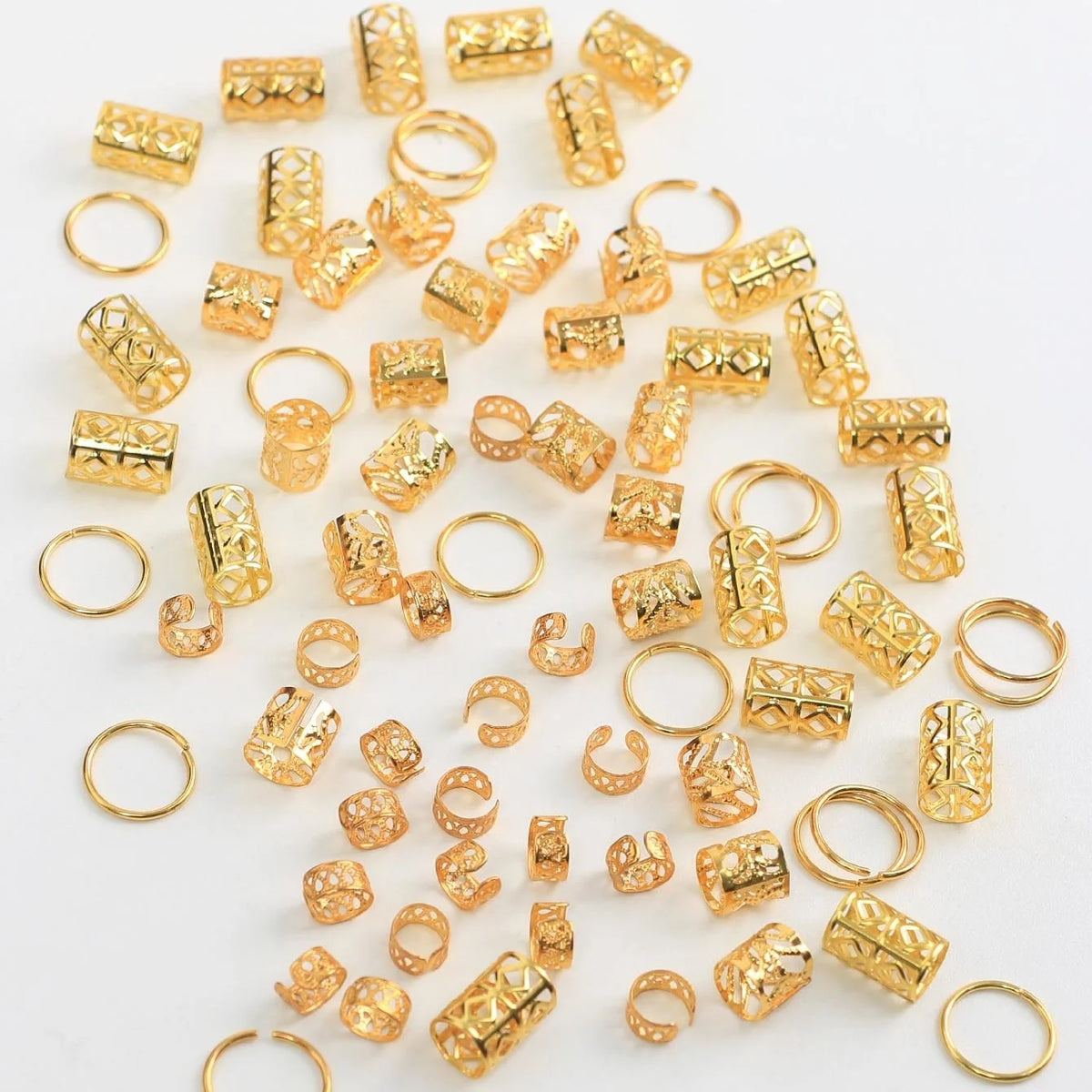 80pcs Hollow Out Hair Ring DIY Hair style Hair Accessories Loc Hair Jewelry for Braids Dread Locks Hair Braiding Metal Cuffs