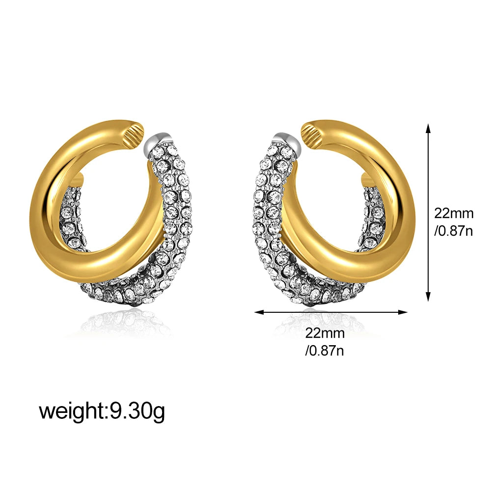 1Pc Minimalist Paved Zircon Double Layer Clip Earrings No Piercing Cartilage Ear Cuff Gold Plated Party Fashion Jewelry Gift