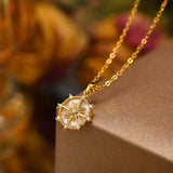 Stainless steel spiral sunflower pendant necklace for women, 18K gold plated, waterproof boho jewelry, stackable fashion necklace.