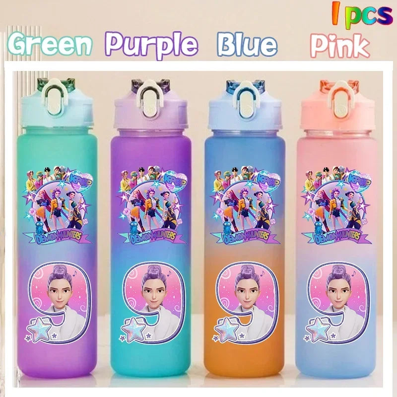 Kpop Demon Hunters gradient color water cup with straw, 750ml, by HSF Marketplace