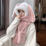 Women's 3-in-1 hooded scarf set by HSF, warm windproof winter hat and scarf in one design