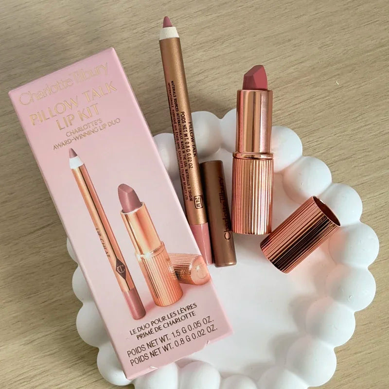 Charlotte Smooth lip liner and lipstick makeup set with liquid foundation by Tilbury Cosmetics for easy application