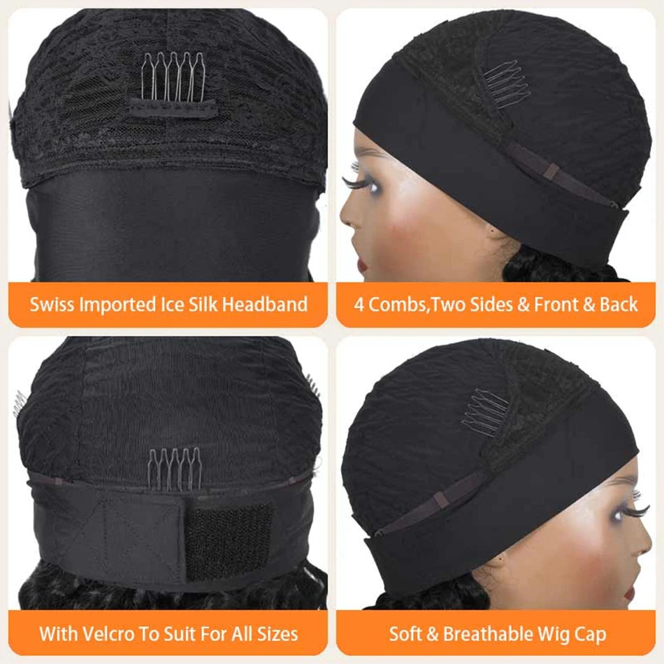 Water wave curly human hair headband wig for women, glueless half wig with natural-looking curls