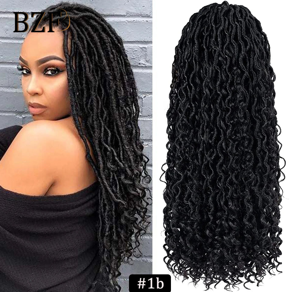 Ombre Goddess Faux Locs crochet hair extensions with curly ends, 18 inches, synthetic crochet braiding hair from HSF Marketplace.