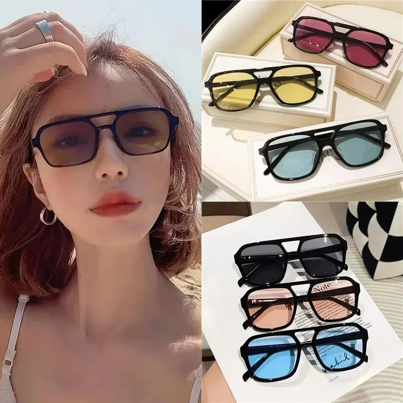 Square big frame sunglasses for men and women by HSF Marketplace, lightweight black and yellow UV protection sun glasses.