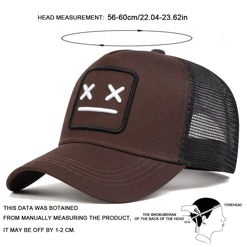 Unisex crying face embroidery baseball cap in a classic style, viewed from the front