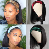 HSF Marketplace 220% human hair bob headband wig, short straight half wig for women
