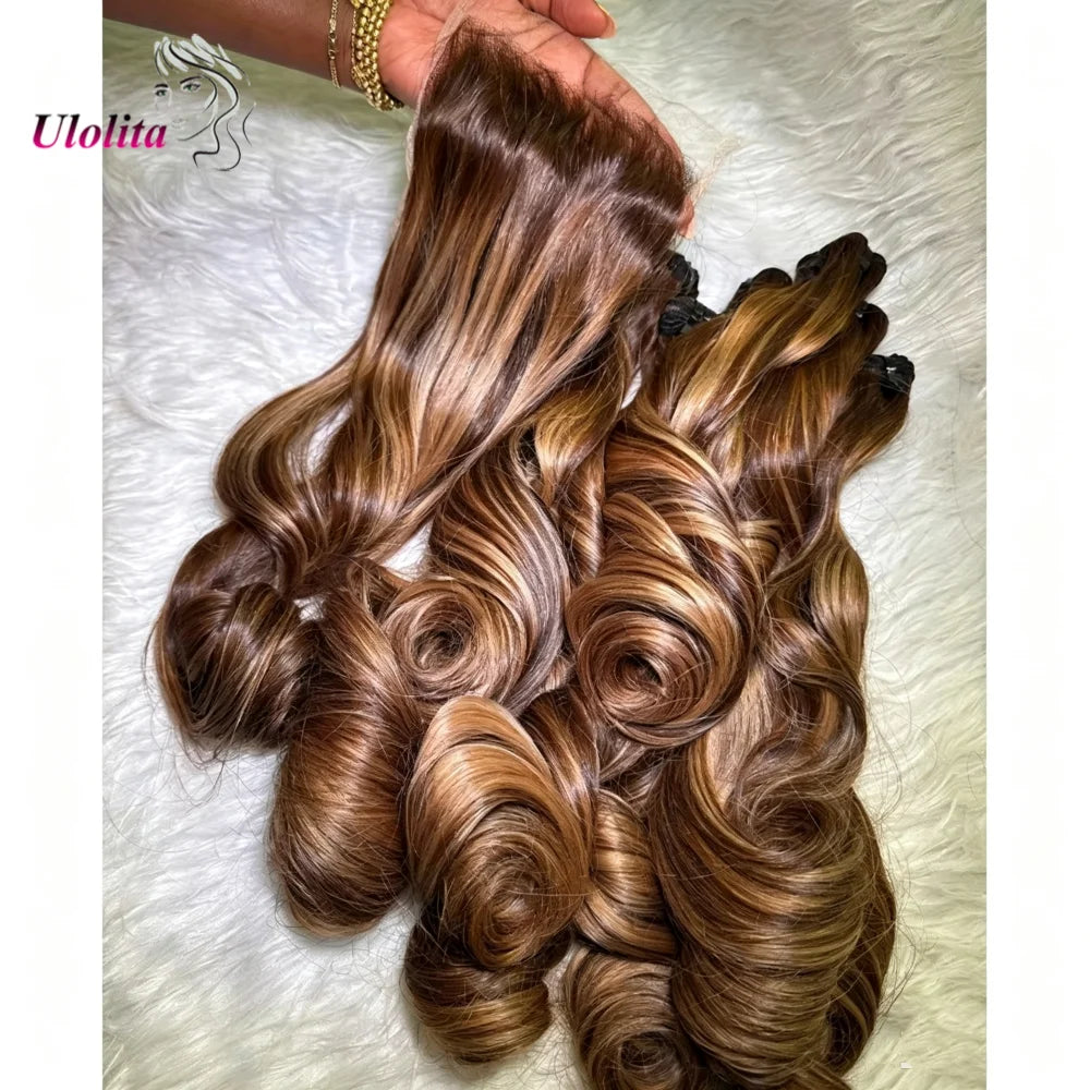 Loose Deep Wave Human Hair Bundles With 5x5 Closure And 3 Bundles Human Hair Extensions For Women Ombre Brown 13x6 Lace Frontal