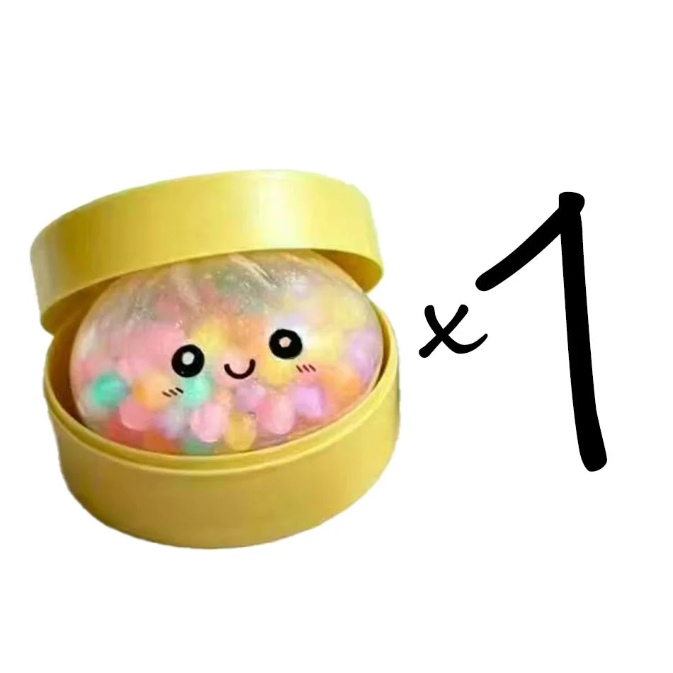 Rainbow dumpling squishy toy by HSF Marketplace, colorful sensory stress relief toy shaped like a dumpling