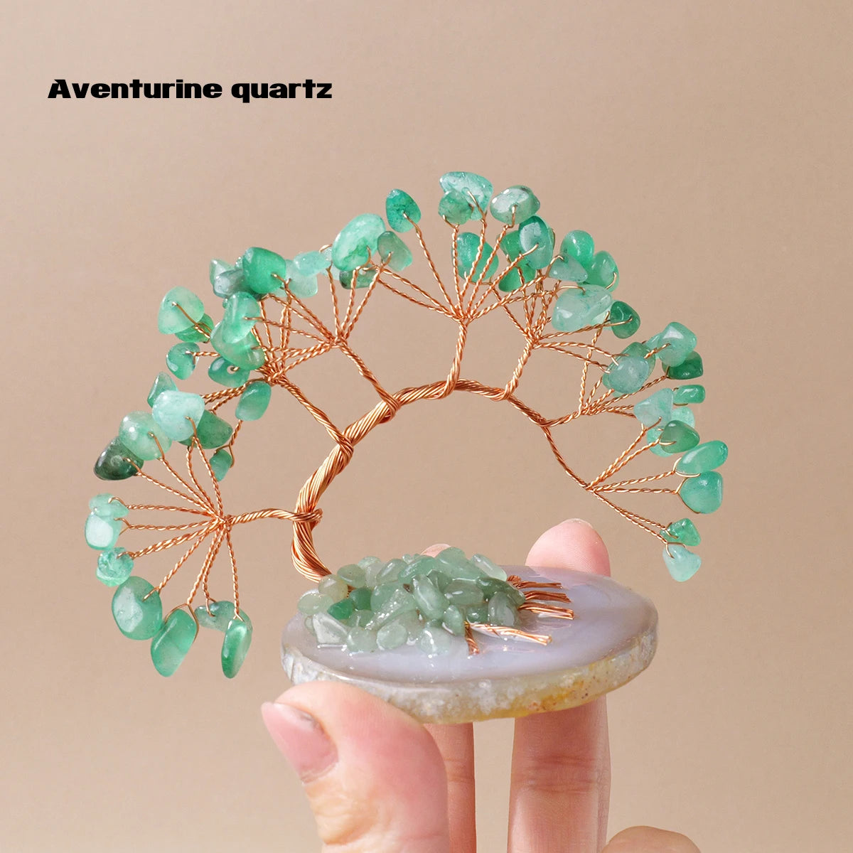1pc Natural Crystal Lucky Tree Copper Wire Winding Amethyst Gravel With Agate Slice Base Home Decoration Money Trees